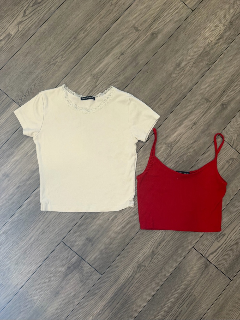 Brandy Melville Cream Lace-Trim Tee & Red Cropped Tank Set